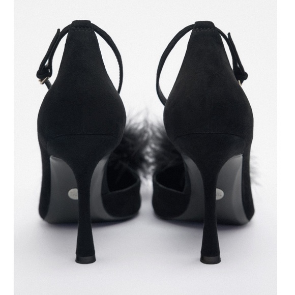 Zara FEATHER TRIM LEATHER HEELS - Picture 7 of 8